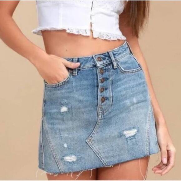 We The Free Breezy Button Fly Denim Mini Skirt - Picture 1 of 7